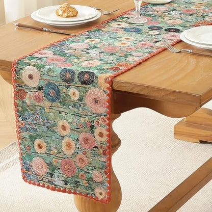 Monet Garden Style Peony Floral Table Runner Terracotta 12" x 48" - color: Peony Terracotta, size: 12" x 48"