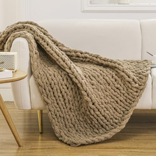 WESHIONGOO Chunky Knit Blanket Throw for Couch Bed 40"×40" Brown - color: Brown, size: 40"x40"(Small Size Throw)