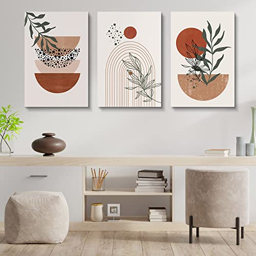 Boho Wall Art Prints，Boho Wall Decor, Mid Century Modern Wall Art，Set of 3 Prints, Abstract Geometric Prints Black Beige Terracotta Minimalist Art, Natural Framed Canvas Prints Artwork For Living Room - color: Boho Prints-1, size: 24x36inchx3pcs