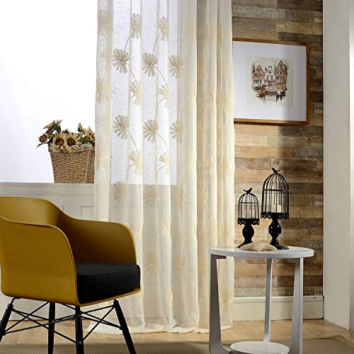 VOGOL Floral Embroidered Sheer Curtains, 52 x 84, 2 Panels, Rod Pocket - color: Matching Sheer, size: 52"W x 84"L (Pack of 2)