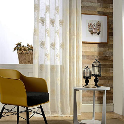 VOGOL Floral Embroidered Sheer Curtains, 52 x 84, 2 Panels, Rod Pocket - color: Matching Sheer, size: 52"W x 84"L (Pack of 2)