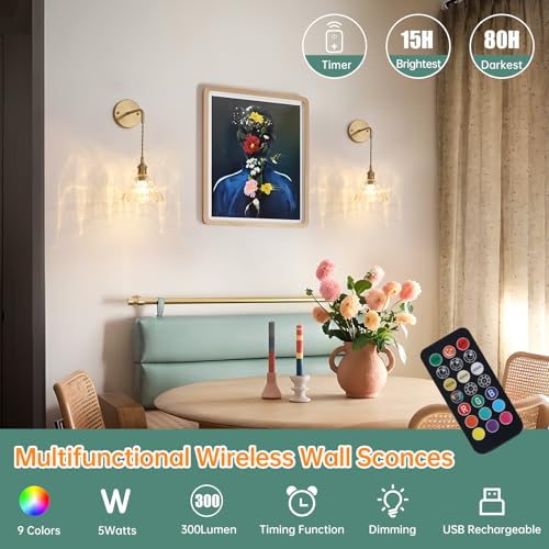 Shenmoyl Battery Operated Wall Sconce Wall Lamp with Clear Lily of the Valley Shade Pattern Glass Adjustable Chain Retro Gold Wall Light, Modern Wall Lamp Fixtures Decor for Bedside Bedroom - color: Lily of the Valley-Clear, size: 1Pack-Battery Operated