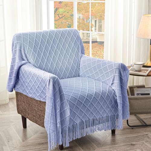 inhand Ashley Blue Knitted Throw Blanket for Couch and Bed, 50"x60" - color: Ashley Blue, size: 50"x60"