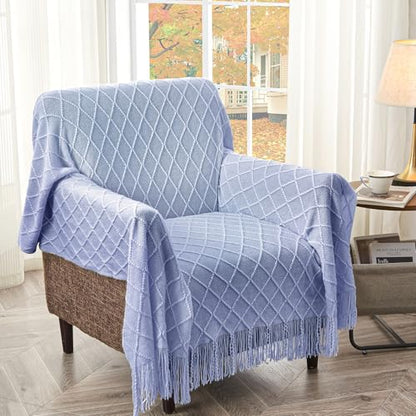inhand Ashley Blue Knitted Throw Blanket for Couch and Bed, 50"x60" - color: Ashley Blue, size: 50"x60"