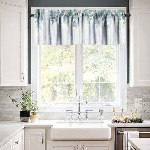 JESTRONRY Green Eucalyptus Leaf Valances Valance Curtains, Watercolor Summer Flowers Leaves Rod Pocket Valance Window Treatments for Bedroom Kitchen Dining Room 54x18in - color: Eucalyptus Leaf-14