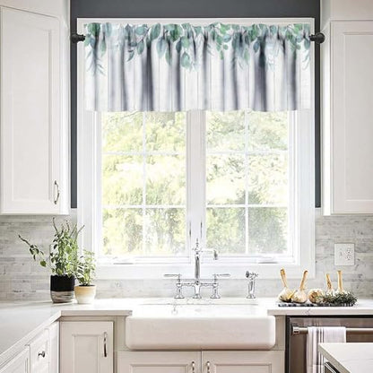 JESTRONRY Green Eucalyptus Leaf Valances Valance Curtains, Watercolor Summer Flowers Leaves Rod Pocket Valance Window Treatments for Bedroom Kitchen Dining Room 54x18in - color: Eucalyptus Leaf-14