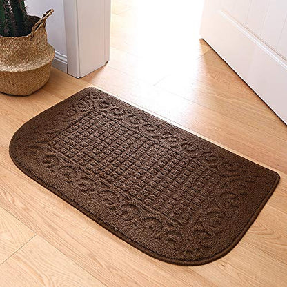 COSY HOMEER 32x20 Half Round Kitchen Rug,Non Slip Washable Mat,Brown 1PC - color: Brown, size: 1'8" x 2'8" (Semicircular)