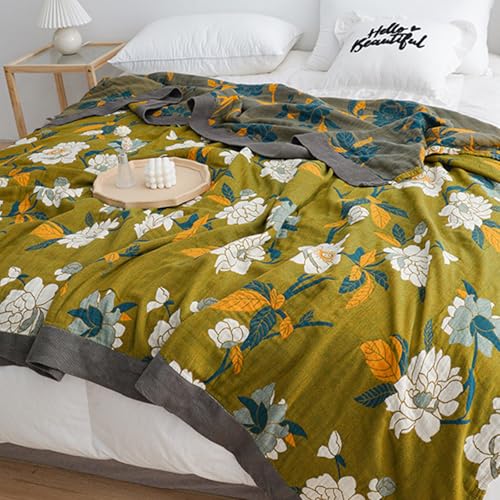 Boho Throw Blanket for Couch Bed, 100% Cotton Soft Rustic Quilt - color: Flower Branch, size: 60''x 80''