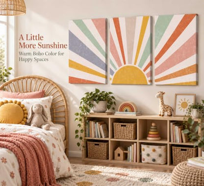 HLEOXPY 3 Pieces Nursery Boho Canvas Wall Art 12x16in - color: boho-Canvas, size: 12x16in