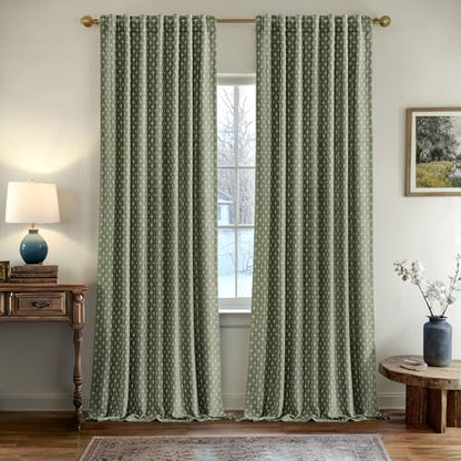 MIULEE Christmas Farmhouse Linen Curtains, Back Tab, 52Wx102L, Olive Green - color: Olive Green, size: 52"W x 102"L (Pack of 2)