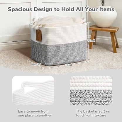 Goodpick 50L Large Woven Rope Storage Basket with Handles, Light Gray - color: Light Grey, size: 18"L x 14"W x 12"H
