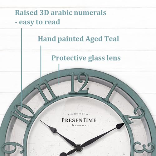Presentime 10" Farmhouse Series Wall Clock - color: Aged Teal Finish, size: 10 inch