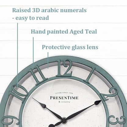 Presentime 10" Farmhouse Series Wall Clock - color: Aged Teal Finish, size: 10 inch