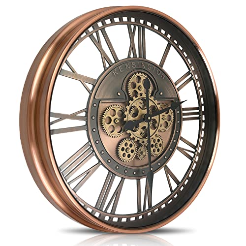 Real Moving Gears Wall Clock Large Modern Metal Clocks for Living Room Decor, Industrial Steampunk Unique Vintage Rustic Decorative Clock for Home Farmhouse Office, 21 Inch,Red Copper Roman - color: Red Copper Roman, size: 21 Inch