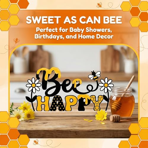 Bee Happy Table Decor Centerpiece, Bumble Bee Metal Table Sign - style: Bee Happy