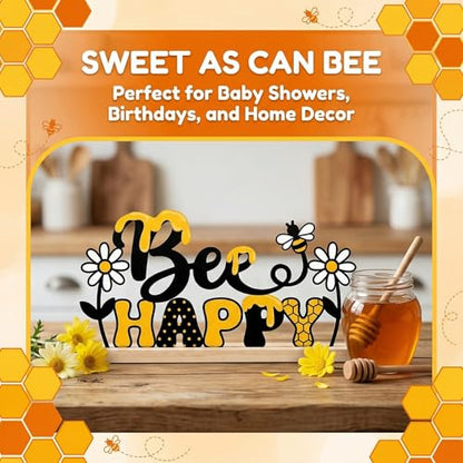Bee Happy Table Decor Centerpiece, Bumble Bee Metal Table Sign - style: Bee Happy