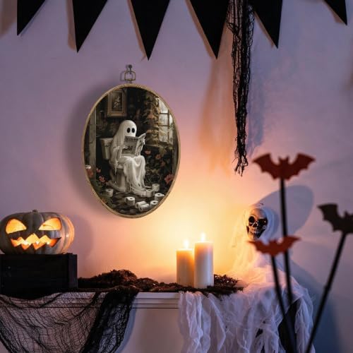 Halloween Bathroom Ghost Oval Wall Art, Halloween Pictures Wall Decor - color: Bathroom Ghost-5