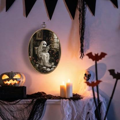 Halloween Bathroom Ghost Oval Wall Art, Halloween Pictures Wall Decor - color: Bathroom Ghost-5