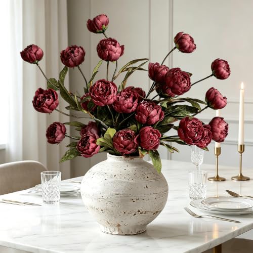 6Pcs Burgundy Peony Artificial Flowers for Vase - color: Burgundy, size: 6Pcs