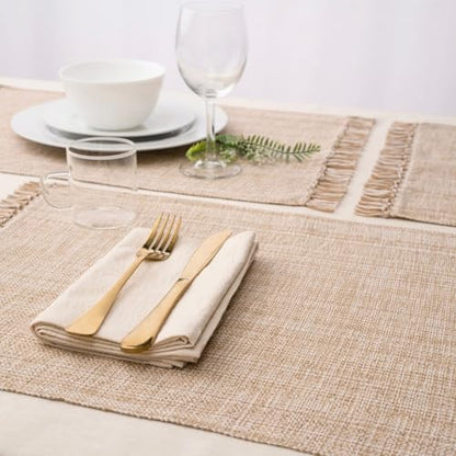 Cotton Placemats Set of 6-13x19 Inch, Woven Chambray Place Mats, Durable & Elegant for Dining Table, Wedding, Restaurant, Machine Washable, Oeko-TEX Certified - Taupe - color: Taupe - Chambrey