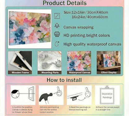 KKJ Abstract Floral Canvas Wall Art, Pastel Floral Picture, Canvas Wrap - size: 24"L x 16"W