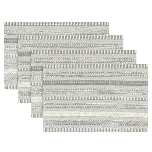 Artoid Mode Dark Grey Woven Braided Stripe Placemats Set of 4-12x18 Inch - color: Dark Grey, size: 12" x 18", 4 Pcs