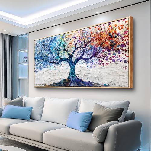 ERQINHUA Canvas Wall Art For Living Room Wall Decorations For Bedroom Modern Restaurant Office Home Decor Colorful Wall Painting Tree Abstract Printing Canvas Pictures Posters 24x48 In Wood Framed - color: Colorful Tree Wood Framed, size: 48"L x 24"W