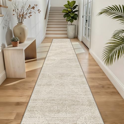 2x12 Runner Rug for Hallways Non-Slip Long Rug Runners,Boho Vintage Washable Kitchen Runner Rugs, Stain Resistant Soft Carpet Runners for Hallway 12ft Entryway Rug - color: Beige/Brown, size: 2' x 12' (Runner)