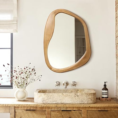 LuxenHome Irregular Oblong Wall Mirror, Accent with Natural Wood Frame - color: Irregular Oblong