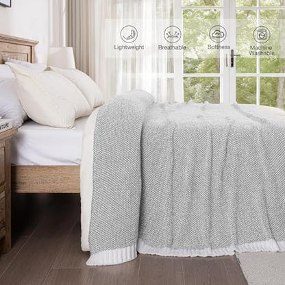 Exclusivo Mezcla Checkered Knit Blanket Twin Size for Bed, Heather Grey - color: Heather Grey, size: Twin (60"x80")