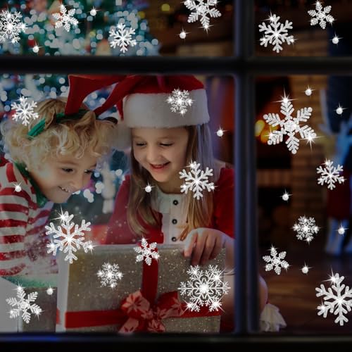 LUDILO 240Pcs Christmas Window Clings Glitter Snowflakes Window Decals - color: Glitter