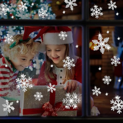 LUDILO 240Pcs Christmas Window Clings Glitter Snowflakes Window Decals - color: Glitter