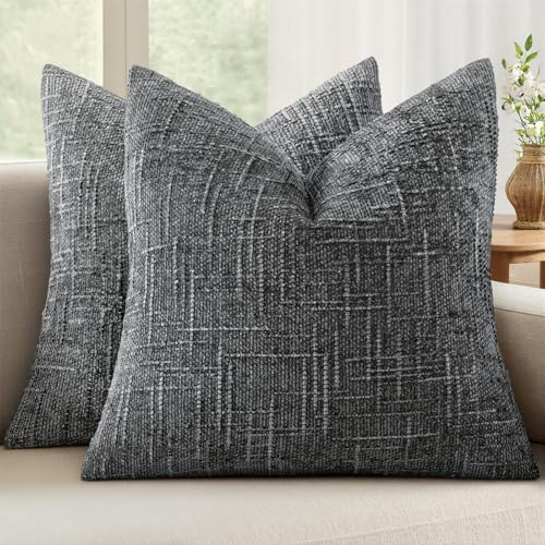MIULEE Chenille Textured Throw Pillow Covers Dark Grey 18x18 Set of 2 - color: Dark Grey, size: 18" x 18" (Pack of 2)