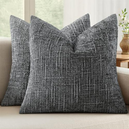 MIULEE Chenille Textured Throw Pillow Covers Dark Grey 18x18 Set of 2 - color: Dark Grey, size: 18" x 18" (Pack of 2)