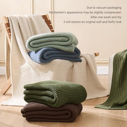 Olive Throw Blanket, Garter Knit, 60" x 80", Olive Green - color: Olive Green, size: 60"x80"