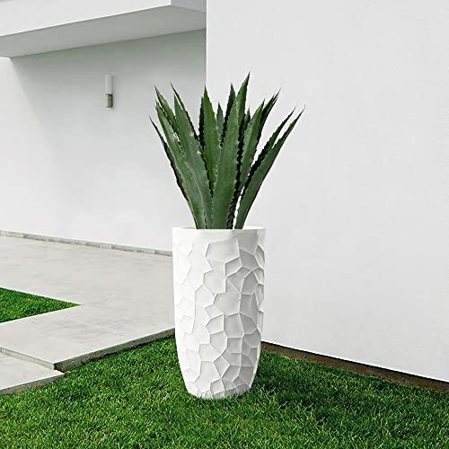 LuxenHome 22" H Concrete Tall Planter with Drainage Hole and Rubber Plug - color: White 22"