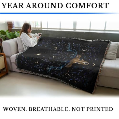 Pure Country Weavers Deer Dream Blanket by Episodic Drawing- Fantasy Gift Tapestry Throw Woven from Cotton - Made in The USA (72x54) - color: Deer Dream, size: 72x54