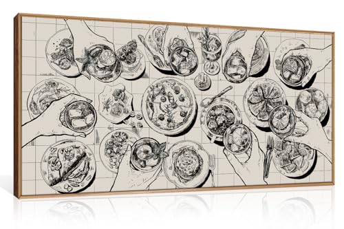 DRACIT Black White Dinner Party Sketch Framed Canvas Wall Art Set-40" x20" - color: Sketch Food and Drink Wall Art, size: 40"L x 20"W