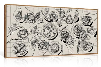 DRACIT Black White Dinner Party Sketch Framed Canvas Wall Art Set-40" x20" - color: Sketch Food and Drink Wall Art, size: 40"L x 20"W