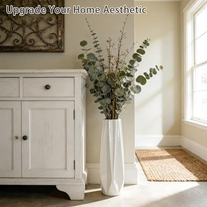 White Tall Ceramic Floor Vase, 17.7 Inch, Faceted Design - color: 5-stripes, size: Height-17.7 Inch