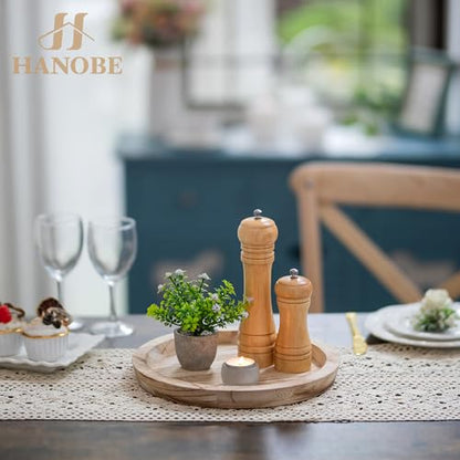 Hanobe Wooden Decortaive 커피 테이블 트레이, 원형 캔들 홀더 센터피스 - color: 라이트 번트 우드