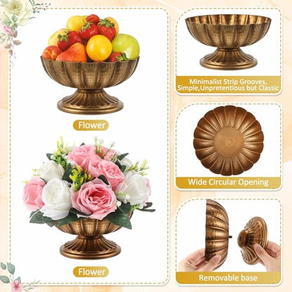 2 Pcs Metal Compote Vase, Floral Centerpiece Bowls, Gold Bronze - color: Gold Bronze