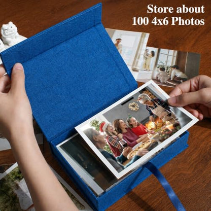 Photo Storage Box 4x6, Linen Photo Box - Blue - color: Navy Blue, size: 4"x6"