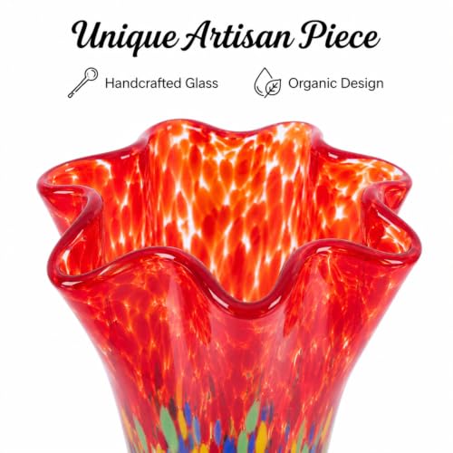 LCCCK 9.0" H Red Glass Vases for Flower, Unique Hand Blown Glass Vase - color: Red Green