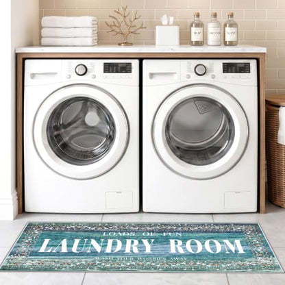 TOPRUUG Laundry Room Rug Runner 20"x47", Non Slip Waterproof Laundry Mat - color: Teal Blue, size: 1'8" x 4' (Rectangular)