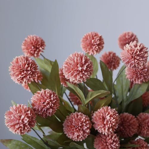 6 Pcs 27"Artificial Pompon Mum Silk Flower Stems for Vase (Dusty Pink) - color: Dusty Pink