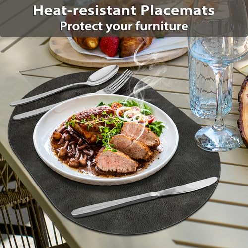 ADRIMER Oval Placemats Set of 6, Wipeable Faux Leather, Dark Grey - color: Dark Grey
