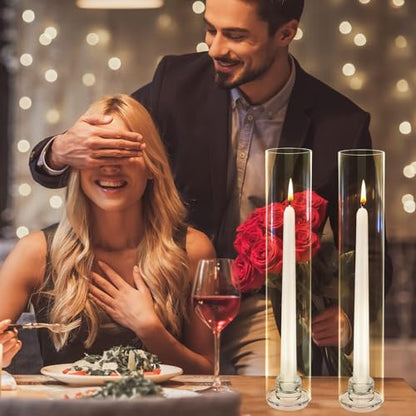 12 Set Glass Hurricane Candle Holders 11.8" Open Ended Glass Candleholder Tube Shape Bottomless and 2.1" Taper Clear Candlestick Holder Bulk for Wedding Party Table Centerpiece Home Decor (12, Clear)