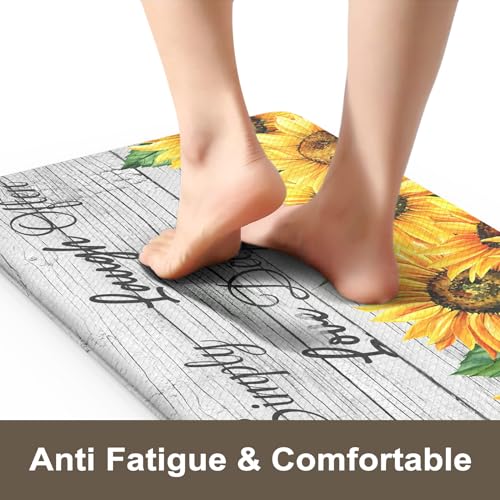 KIMODE Anti Fatigue Kitchen Mat, Farmhouse Sunflower Kitchen Rugs Sets of 2 - color: Sunflower/White, size: 47"L x 17.3"W x 0.47"Th + 29"L x 17.3"W x 0.47"Th