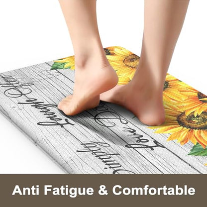 KIMODE Anti Fatigue Kitchen Mat, Farmhouse Sunflower Kitchen Rugs Sets of 2 - color: Sunflower/White, size: 47"L x 17.3"W x 0.47"Th + 29"L x 17.3"W x 0.47"Th